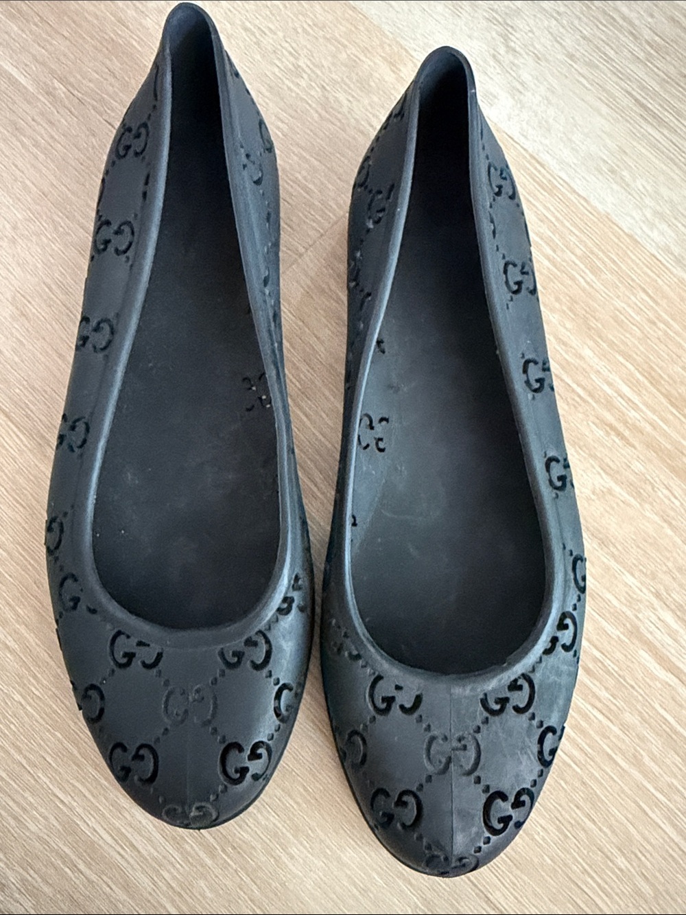 Gucci Black Embossed GG Rubber Ballet Flats